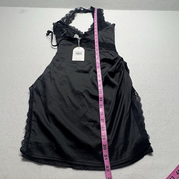 OUTCAST Women Satin Lace Jessica Mini Dress Sz XS Black Alluring Sleek Sexy 5-10 - Picture 13 of 16